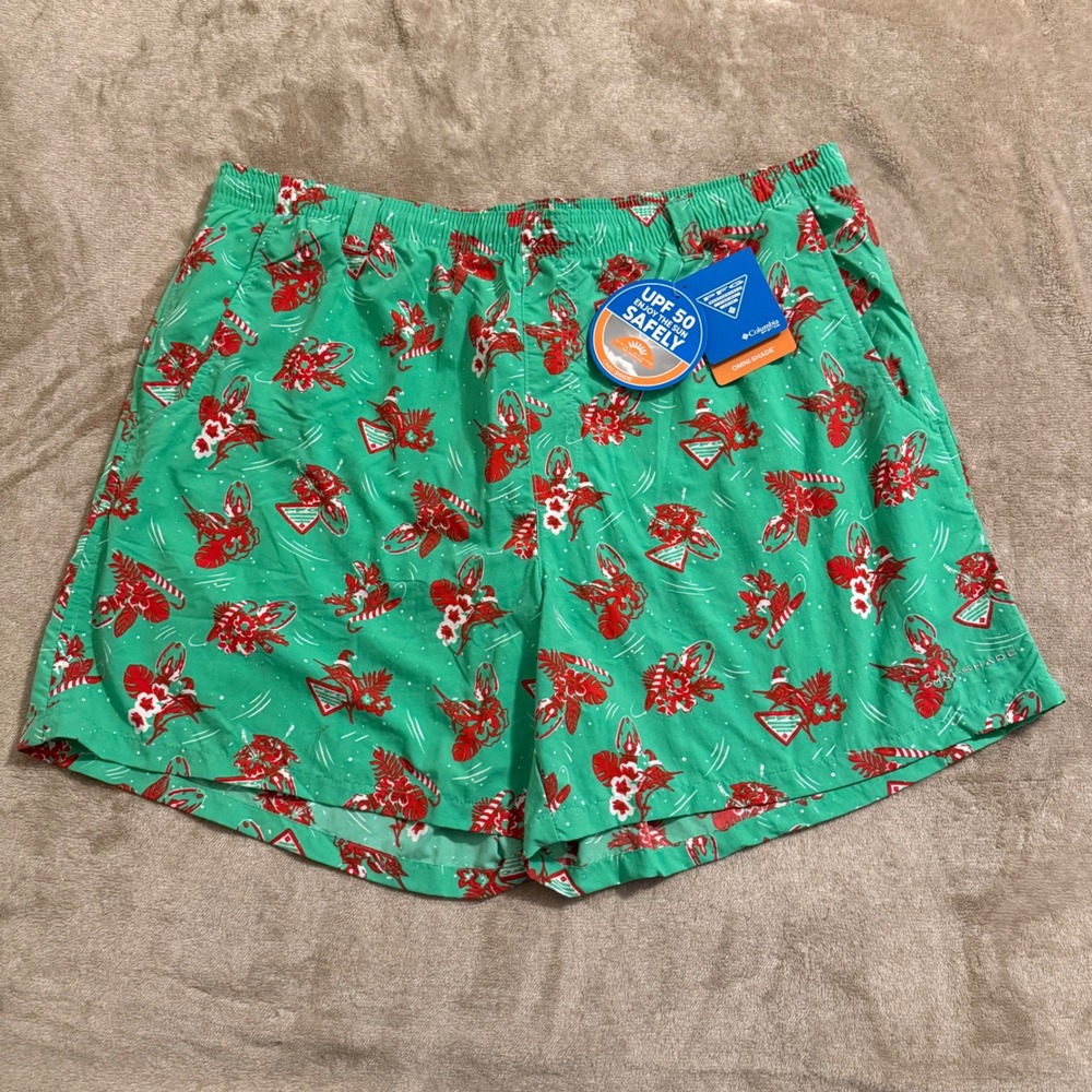 Columbia PFG Mens XXL Green Christmas Lobster Swim Shorts Omni-Shade UPF 50 NEW